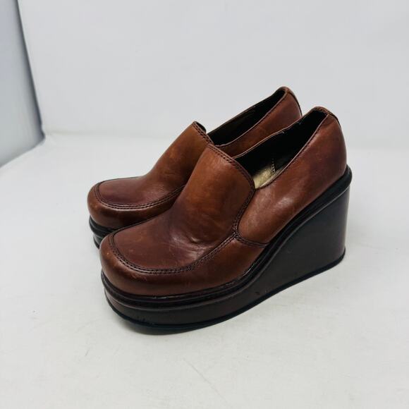 Candie’s Y2K Platform Wedge Loafers Brown Leather Slip On Women’s 8.5–9 - Picture 1 of 14